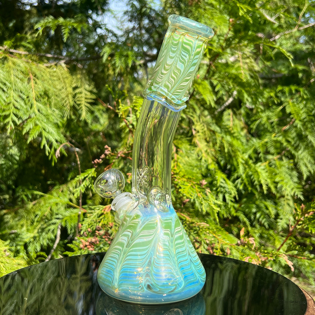 10" Fumed Bent Neck Beaker Bong Glass Pipe Mary Jane's Glass   