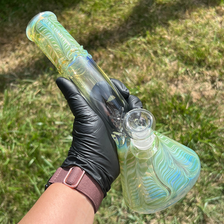 10" Fumed Bent Neck Beaker Bong Glass Pipe Mary Jane's Glass   