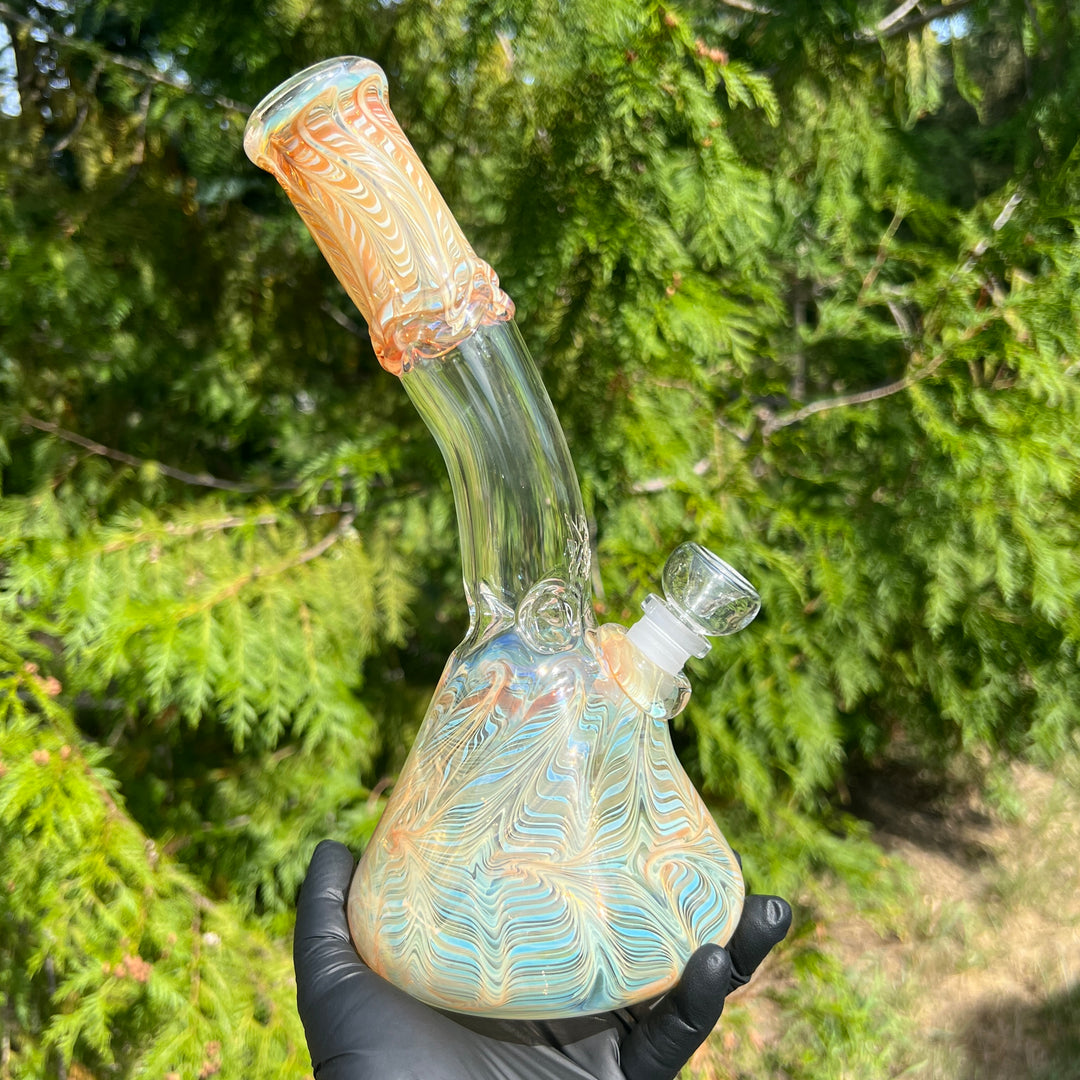 10" Fumed Bent Neck Beaker Bong Glass Pipe Mary Jane's Glass   