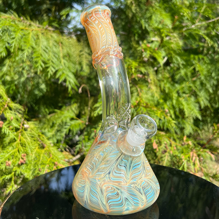 10" Fumed Bent Neck Beaker Bong Glass Pipe Mary Jane's Glass   