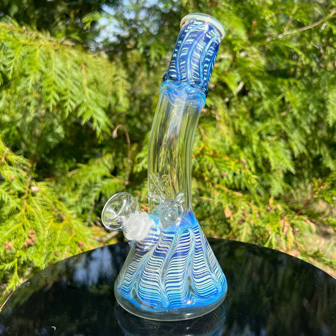 9.5" Fumed Bent Neck Beaker Bong Glass Pipe Mary Jane's Glass   