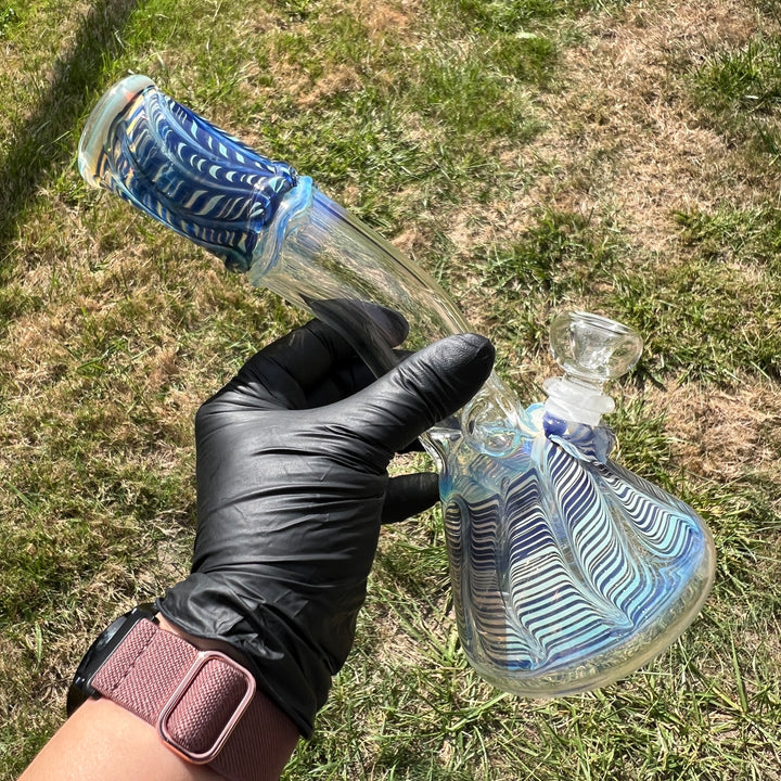 9.5" Fumed Bent Neck Beaker Bong Glass Pipe Mary Jane's Glass   