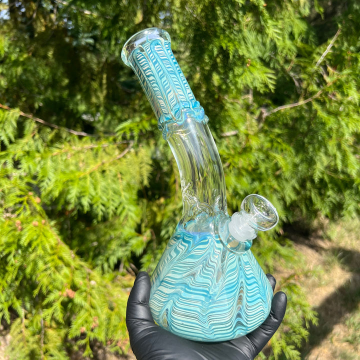 9.5" Fumed Bent Neck Beaker Bong Glass Pipe Mary Jane's Glass   