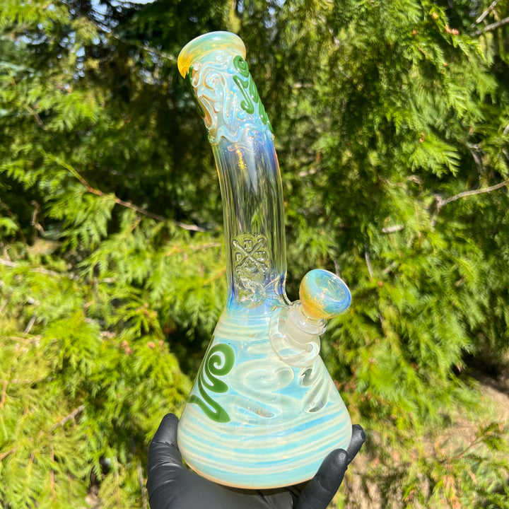 10" Fumed Bent Neck Beaker Bong Glass Pipe Mary Jane's Glass   