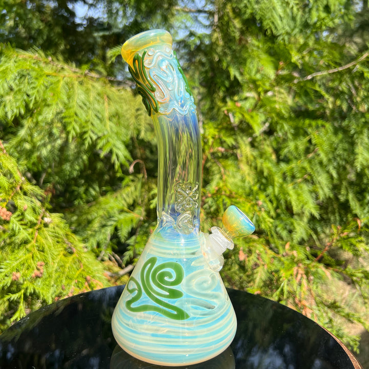 10" Fumed Bent Neck Beaker Bong Glass Pipe Mary Jane's Glass   