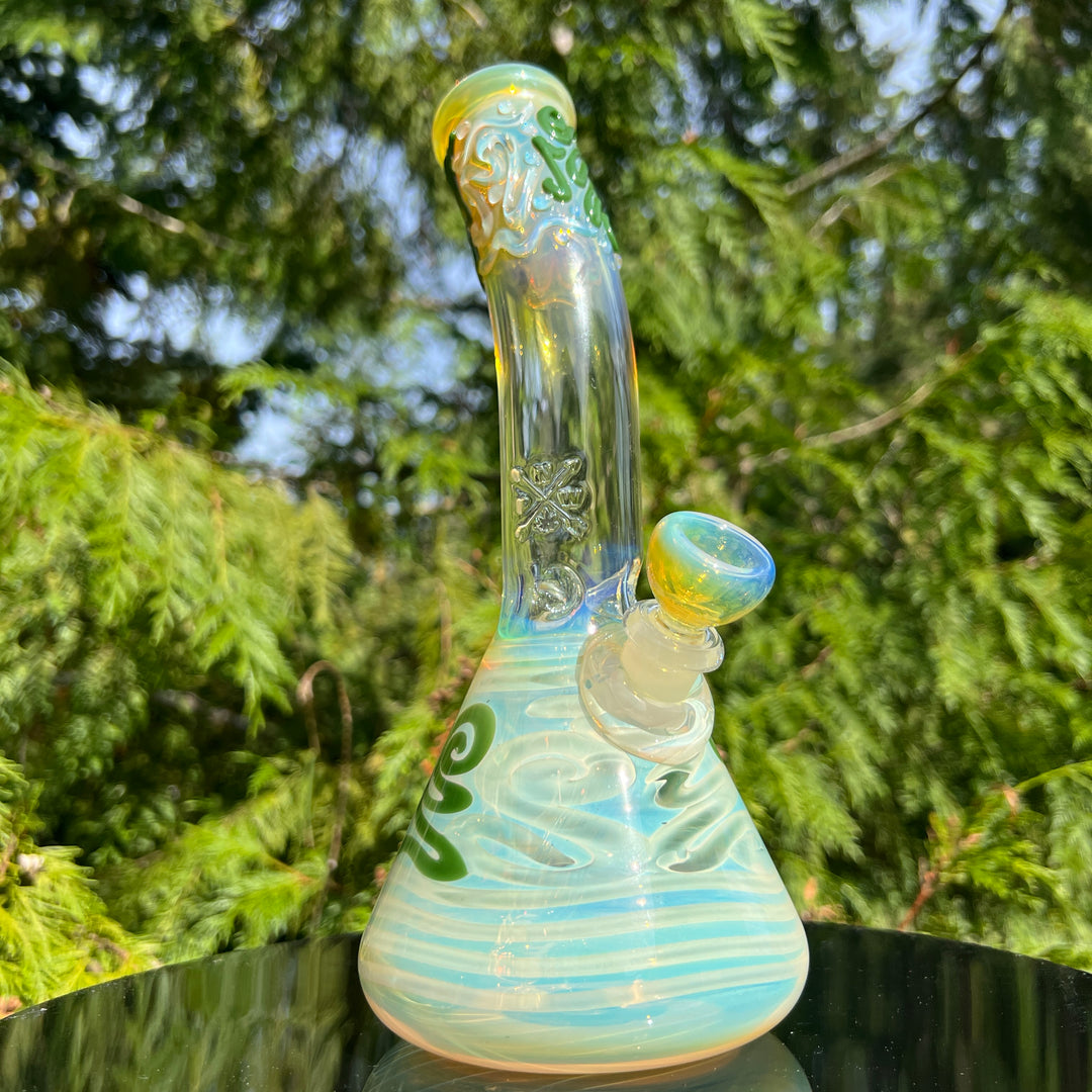 10" Fumed Bent Neck Beaker Bong Glass Pipe Mary Jane's Glass   