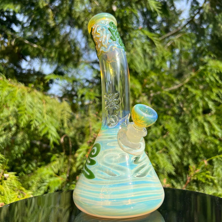 10" Fumed Bent Neck Beaker Bong Glass Pipe Mary Jane's Glass   