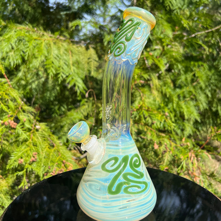 10" Fumed Bent Neck Beaker Bong Glass Pipe Mary Jane's Glass   