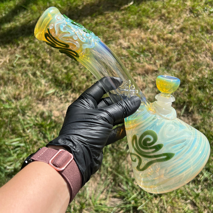 10" Fumed Bent Neck Beaker Bong Glass Pipe Mary Jane's Glass   