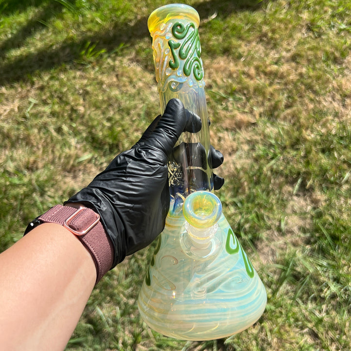 10" Fumed Bent Neck Beaker Bong Glass Pipe Mary Jane's Glass   