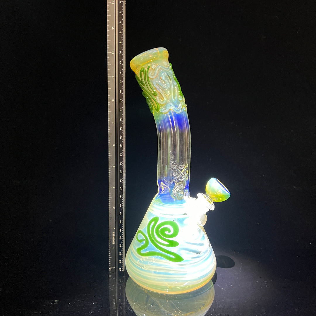 10" Fumed Bent Neck Beaker Bong Glass Pipe Mary Jane's Glass   