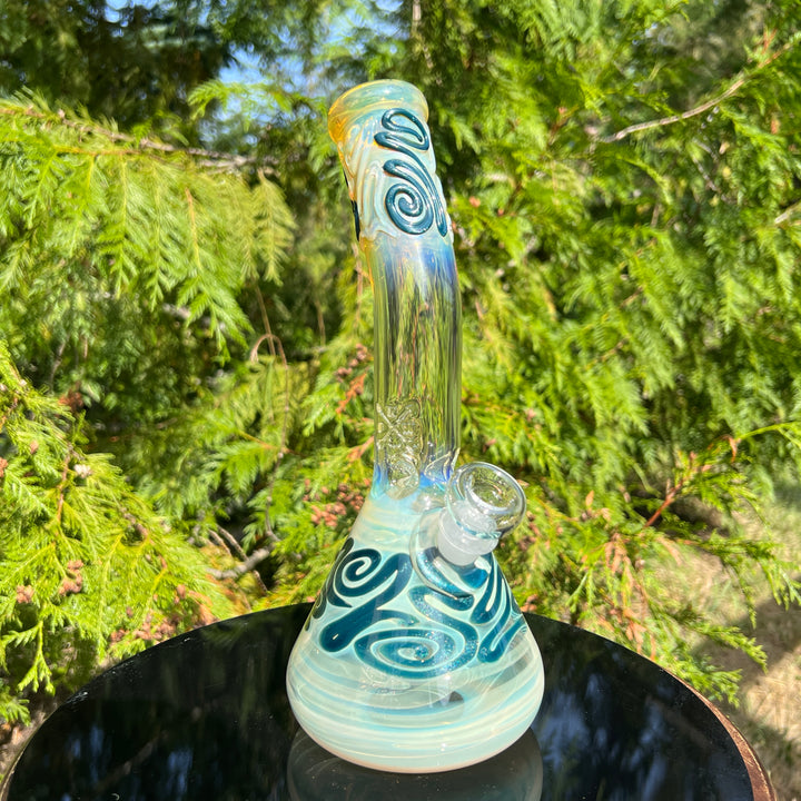 10.5" Fumed Bent Neck Beaker Bong Glass Pipe Mary Jane's Glass   