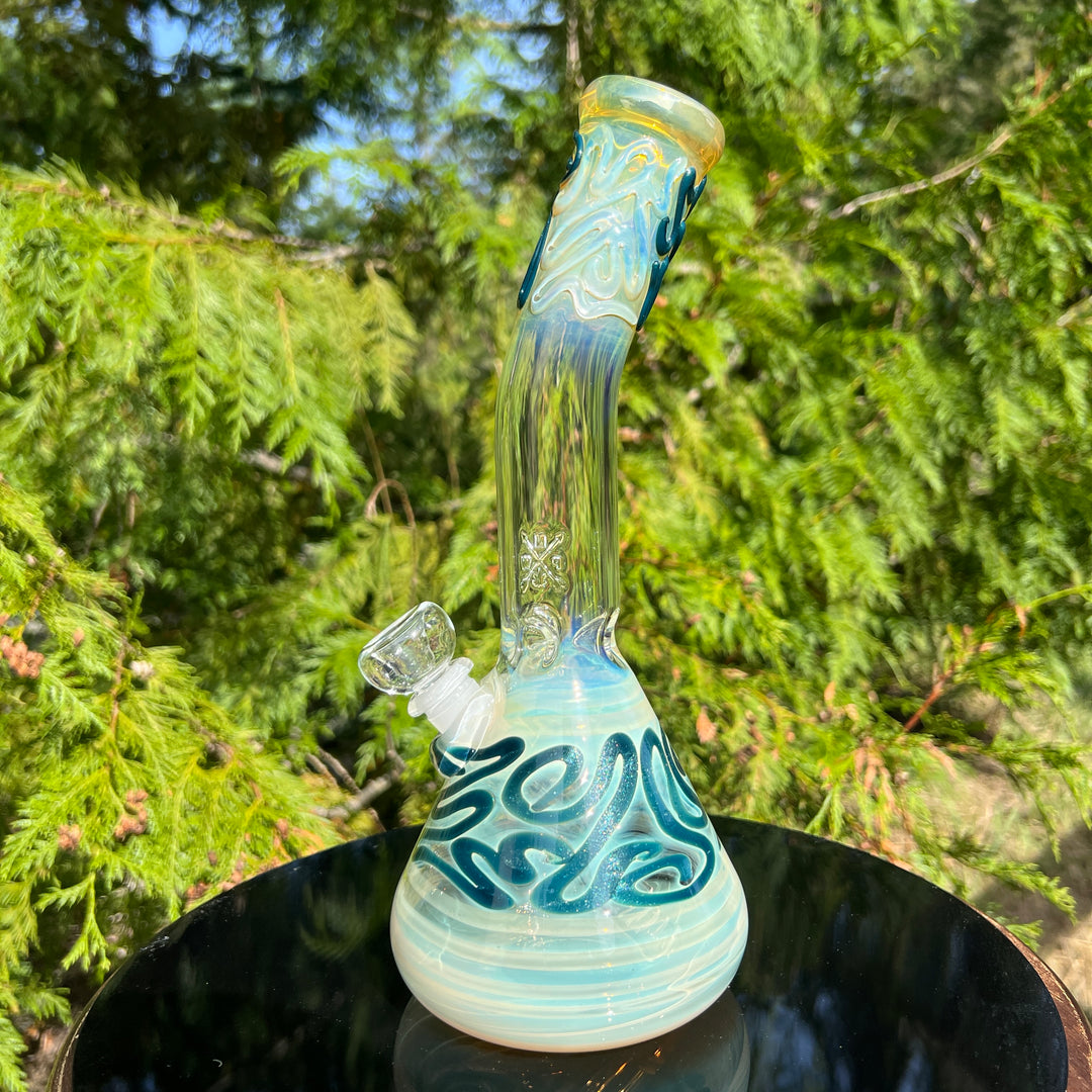 10.5" Fumed Bent Neck Beaker Bong Glass Pipe Mary Jane's Glass   