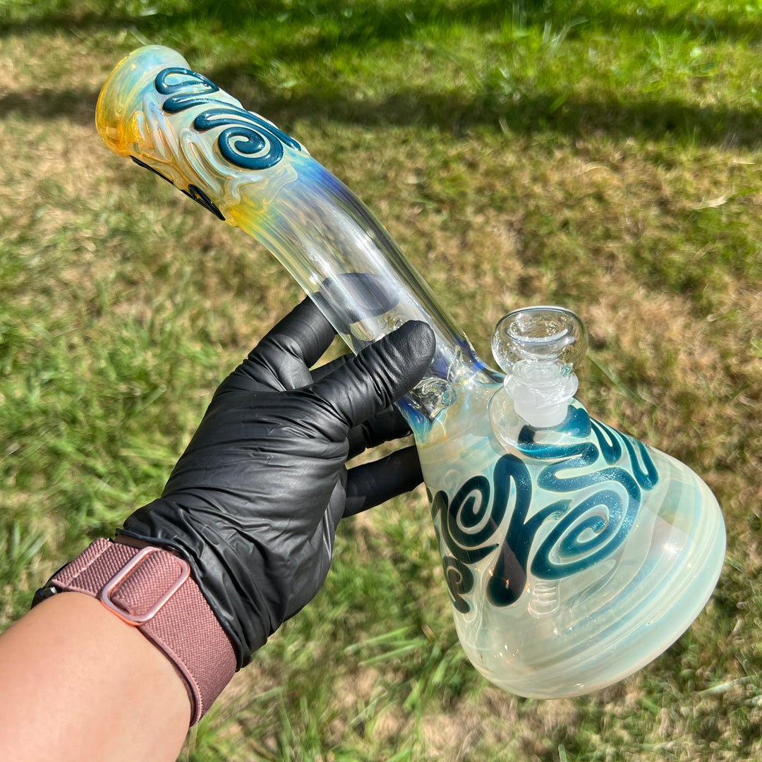 10.5" Fumed Bent Neck Beaker Bong Glass Pipe Mary Jane's Glass   