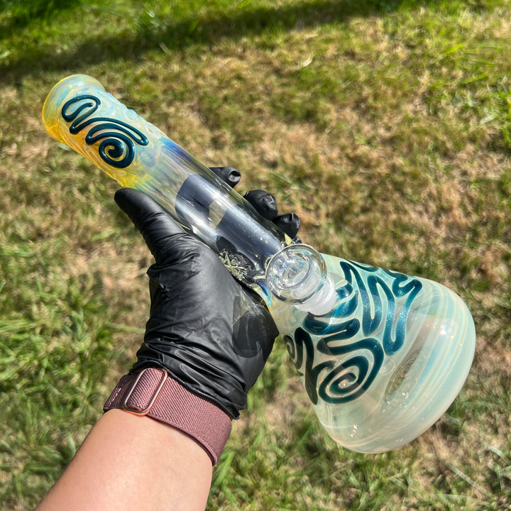 10.5" Fumed Bent Neck Beaker Bong Glass Pipe Mary Jane's Glass   