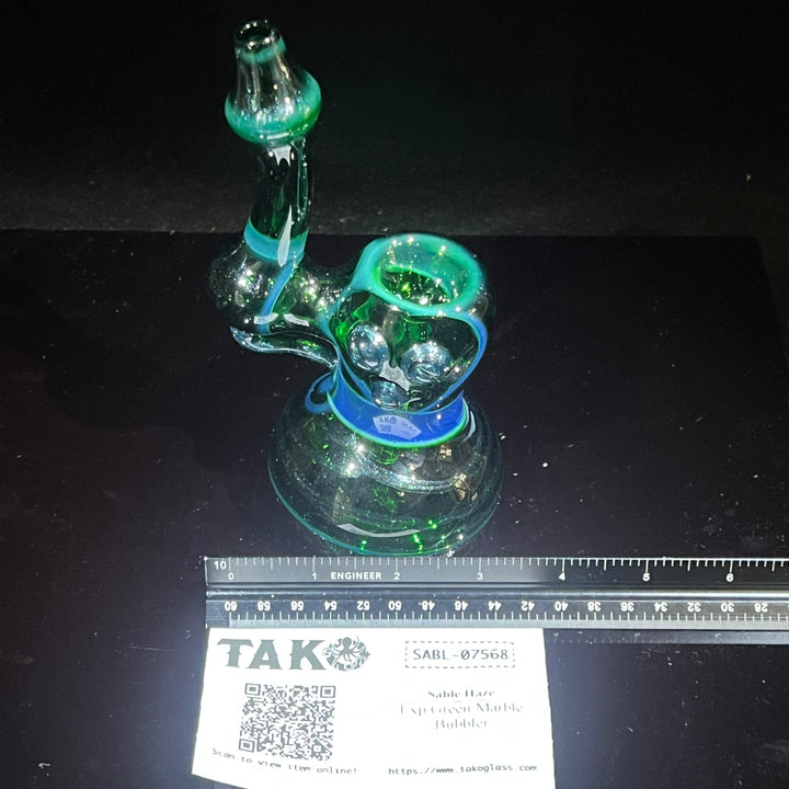 Exp Green Marble Bubbler Glass Pipe Sable Haze