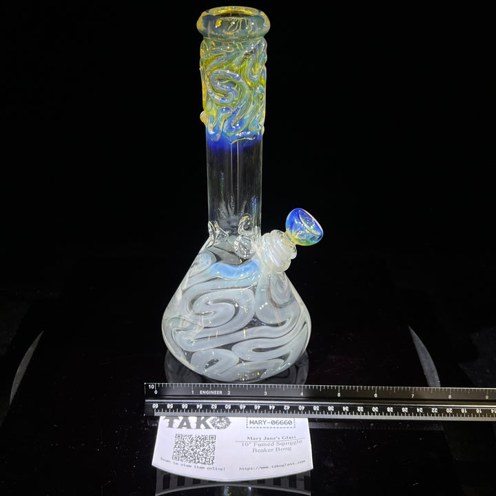 10" Fumed Squiggle Beaker Bong Glass Pipe Mary Jane's Glass   