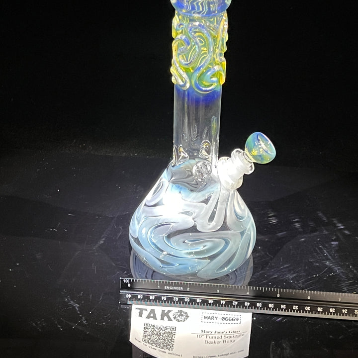 10" Fumed Squiggle Beaker Bong Glass Pipe Mary Jane's Glass   