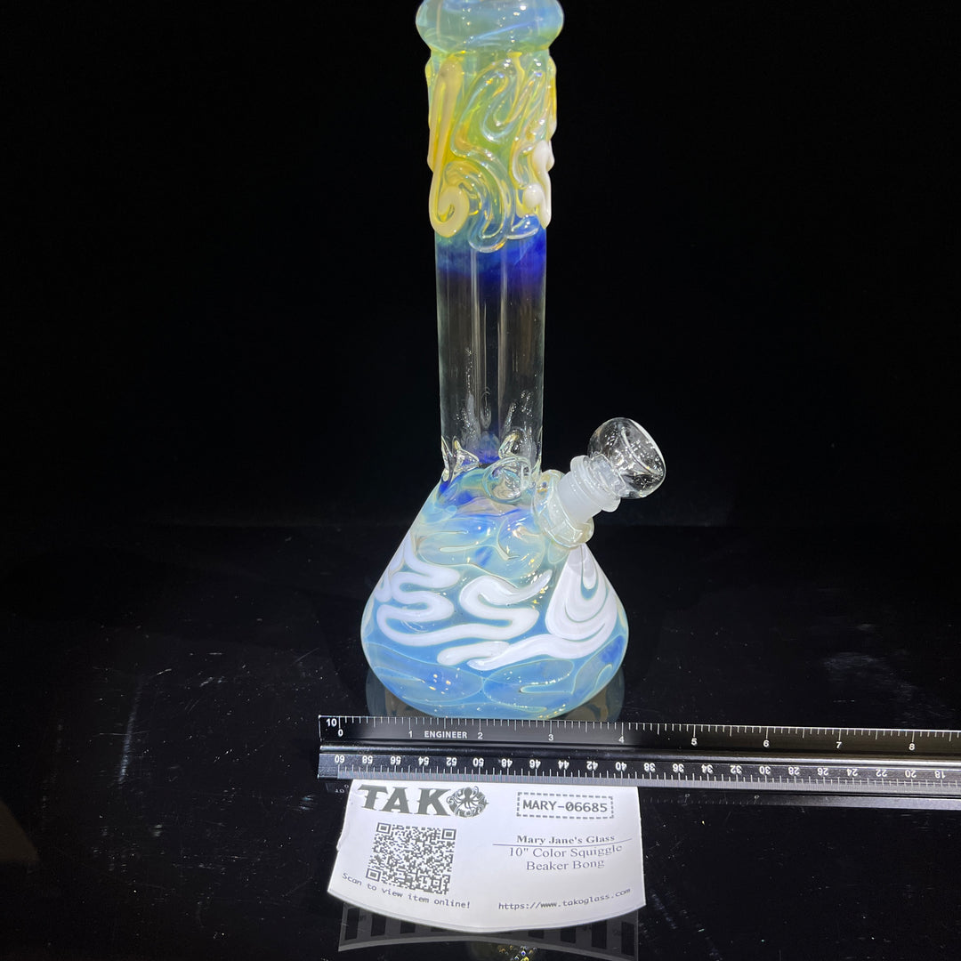 10" Color Squiggle Beaker Bong Glass Pipe Mary Jane's Glass   