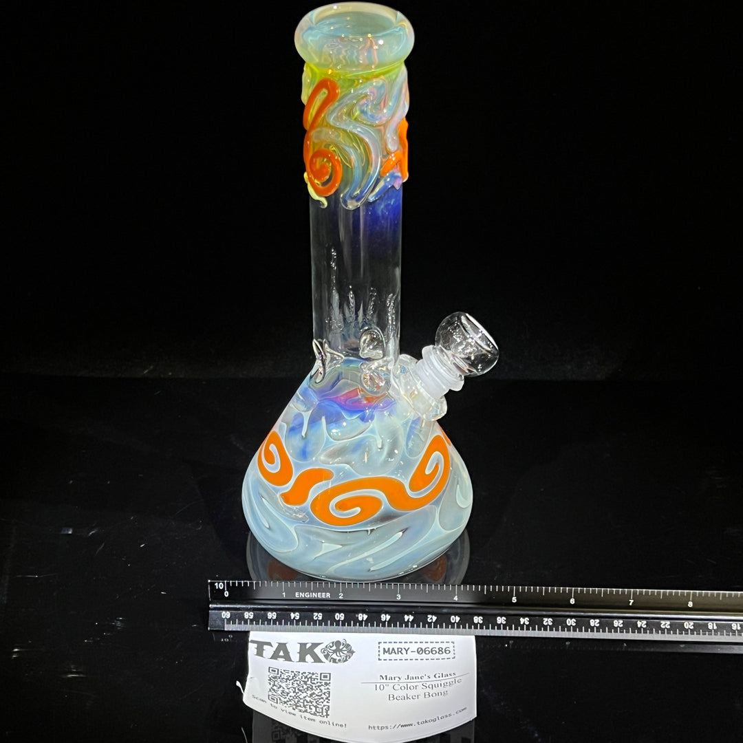 10" Color Squiggle Beaker Bong Glass Pipe Mary Jane's Glass   