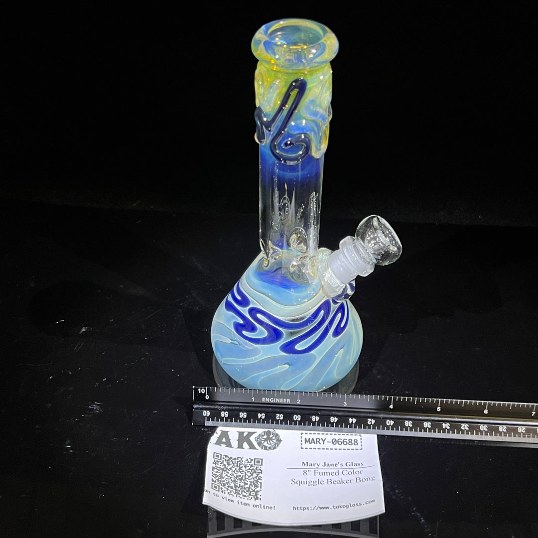 8" Fumed Color Squiggle Beaker Bong Glass Pipe Mary Jane's Glass   