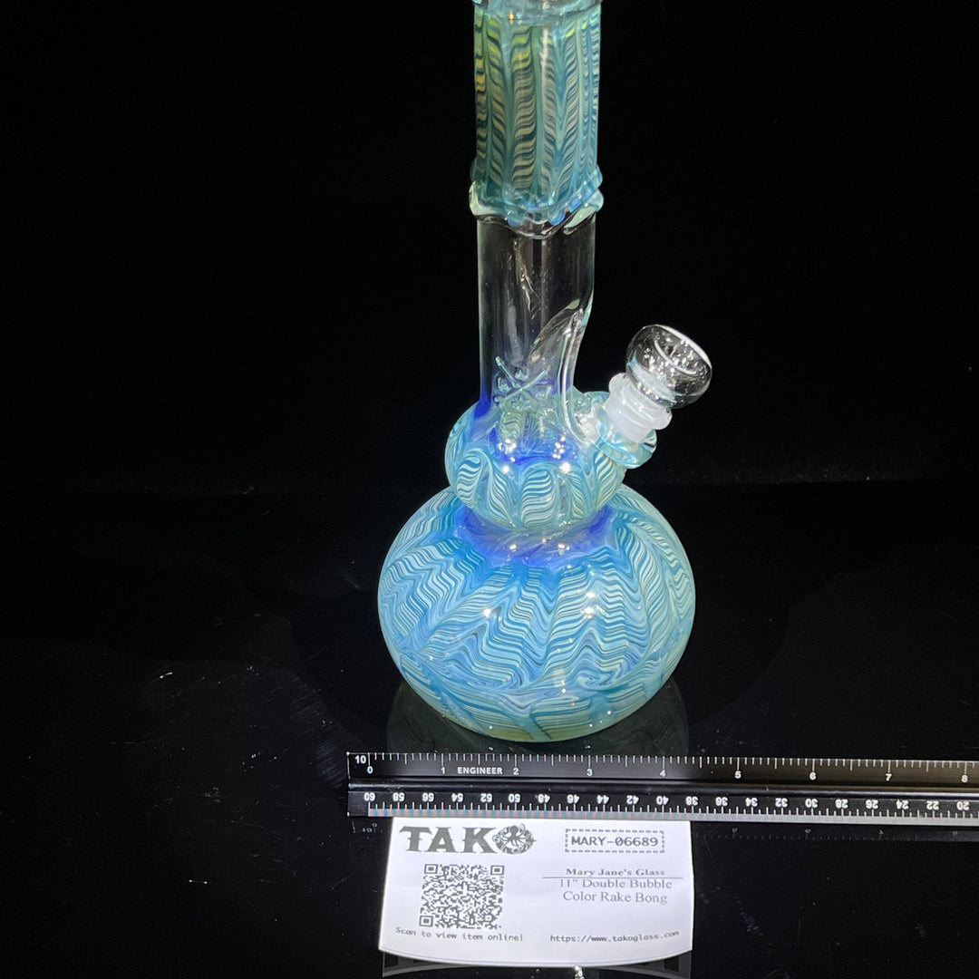 11" Double Bubble Color Rake Bong Glass Pipe Mary Jane's Glass   