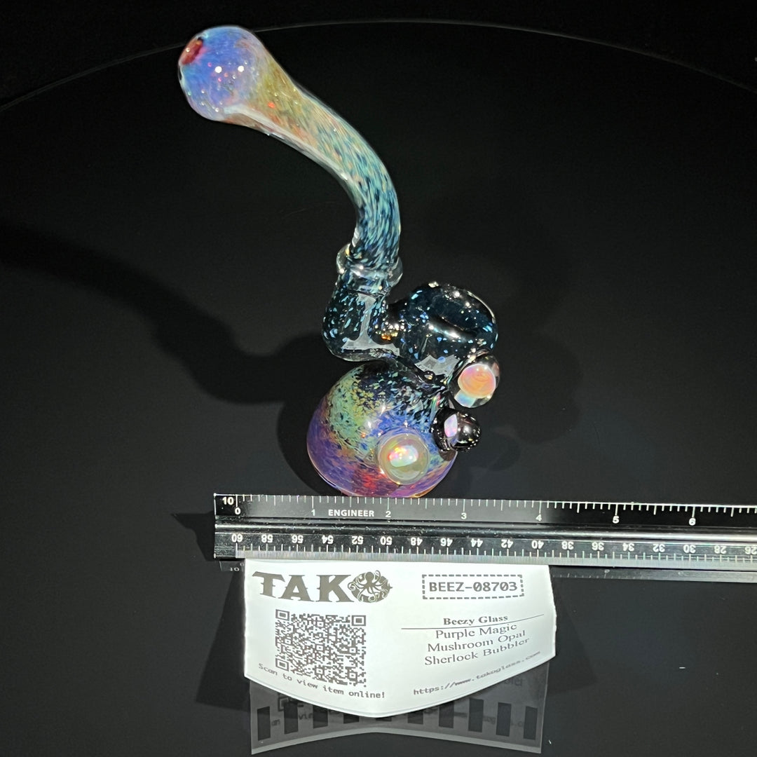 Purple Magic Mushroom Opal Sherlock Bubbler Glass Pipe Beezy Glass