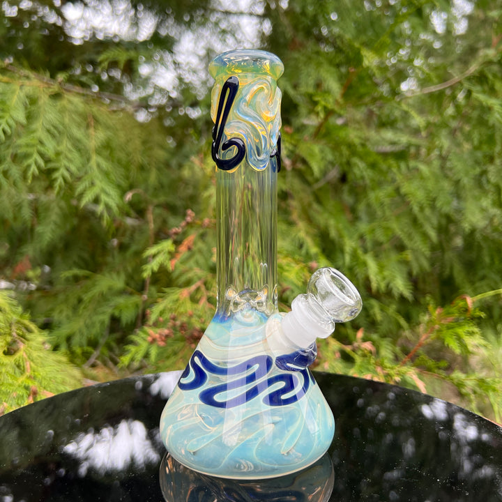 8" Fumed Color Squiggle Beaker Bong Glass Pipe Mary Jane's Glass   