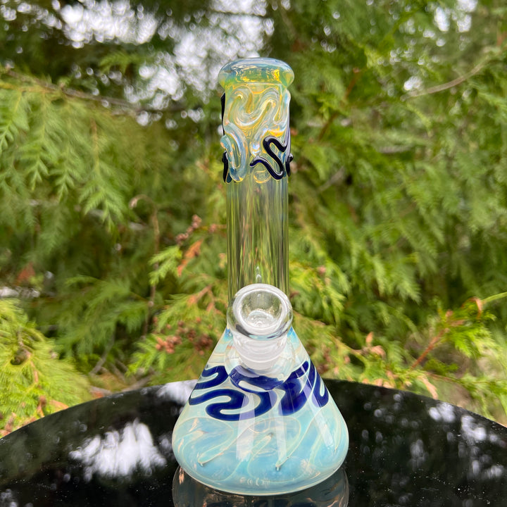 8" Fumed Color Squiggle Beaker Bong Glass Pipe Mary Jane's Glass   