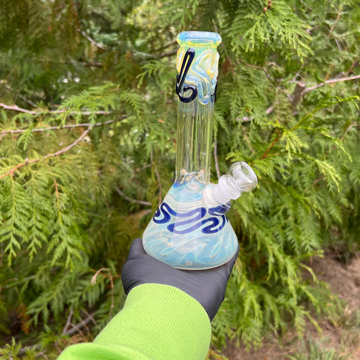 8" Fumed Color Squiggle Beaker Bong Glass Pipe Mary Jane's Glass   