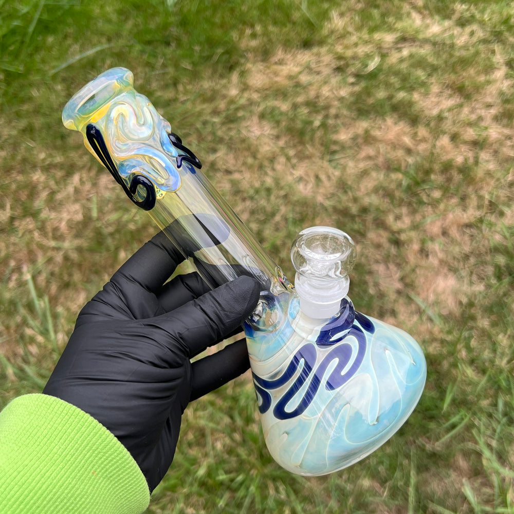 8" Fumed Color Squiggle Beaker Bong Glass Pipe Mary Jane's Glass   