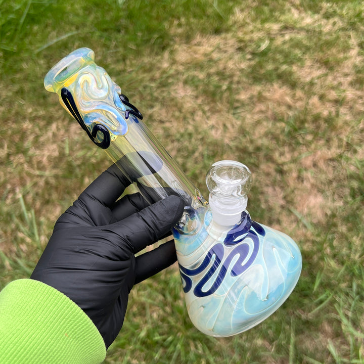 8" Fumed Color Squiggle Beaker Bong Glass Pipe Mary Jane's Glass   