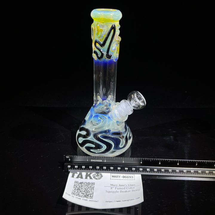 8" Fumed Color Squiggle Beaker Bong Glass Pipe Mary Jane's Glass   