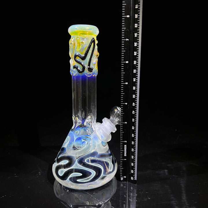 8" Fumed Color Squiggle Beaker Bong Glass Pipe Mary Jane's Glass   