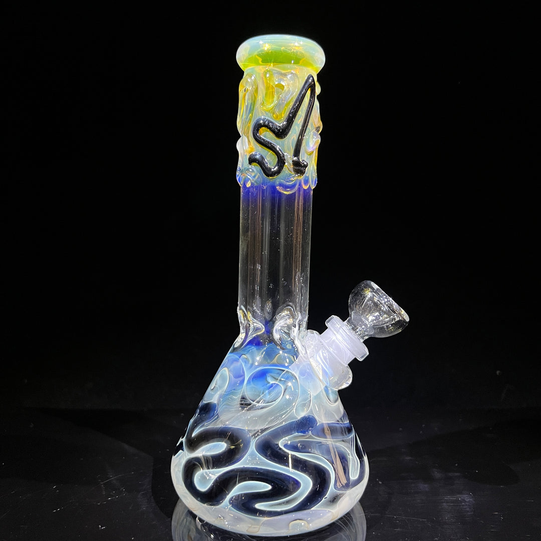 8" Fumed Color Squiggle Beaker Bong Glass Pipe Mary Jane's Glass   