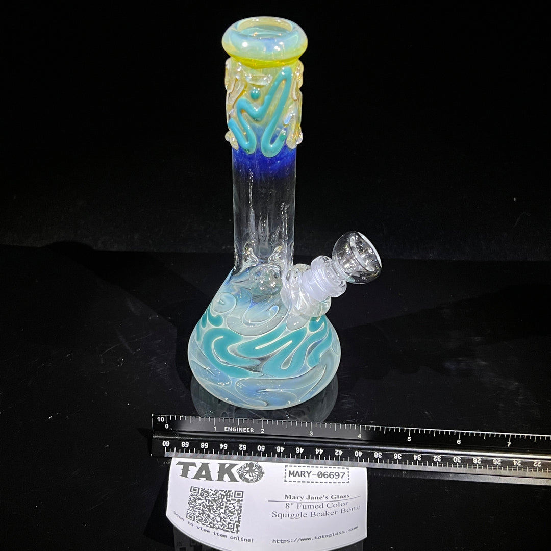 8" Fumed Color Squiggle Beaker Bong Glass Pipe Mary Jane's Glass   