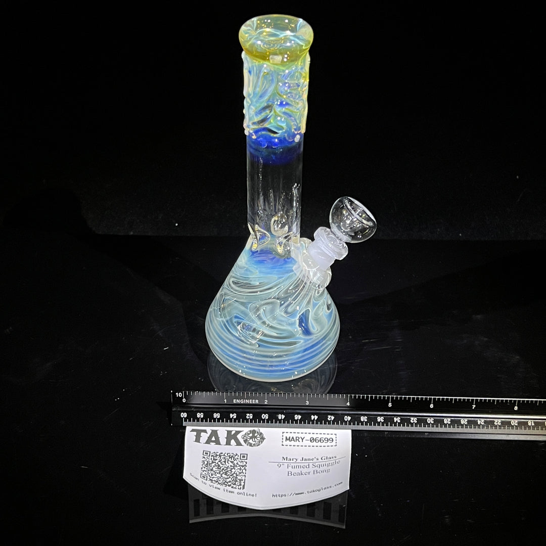 9" Fumed Squiggle Beaker Bong Glass Pipe Mary Jane's Glass   