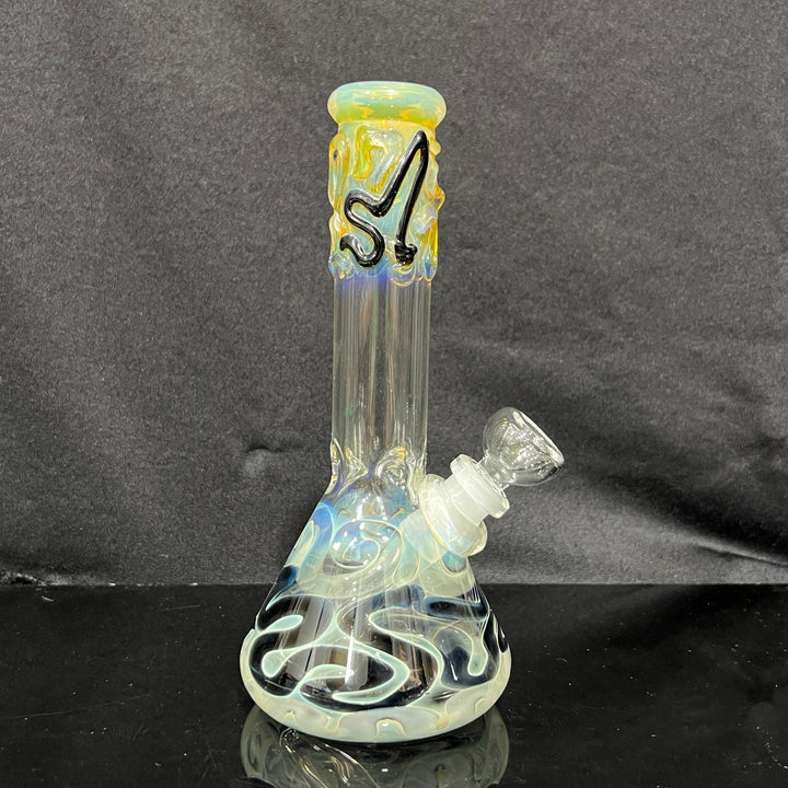 8" Fumed Color Squiggle Beaker Bong Glass Pipe Mary Jane's Glass   