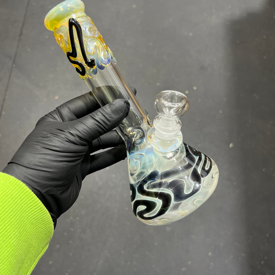 8" Fumed Color Squiggle Beaker Bong Glass Pipe Mary Jane's Glass   