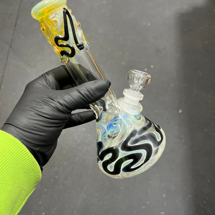 8" Fumed Color Squiggle Beaker Bong Glass Pipe Mary Jane's Glass   