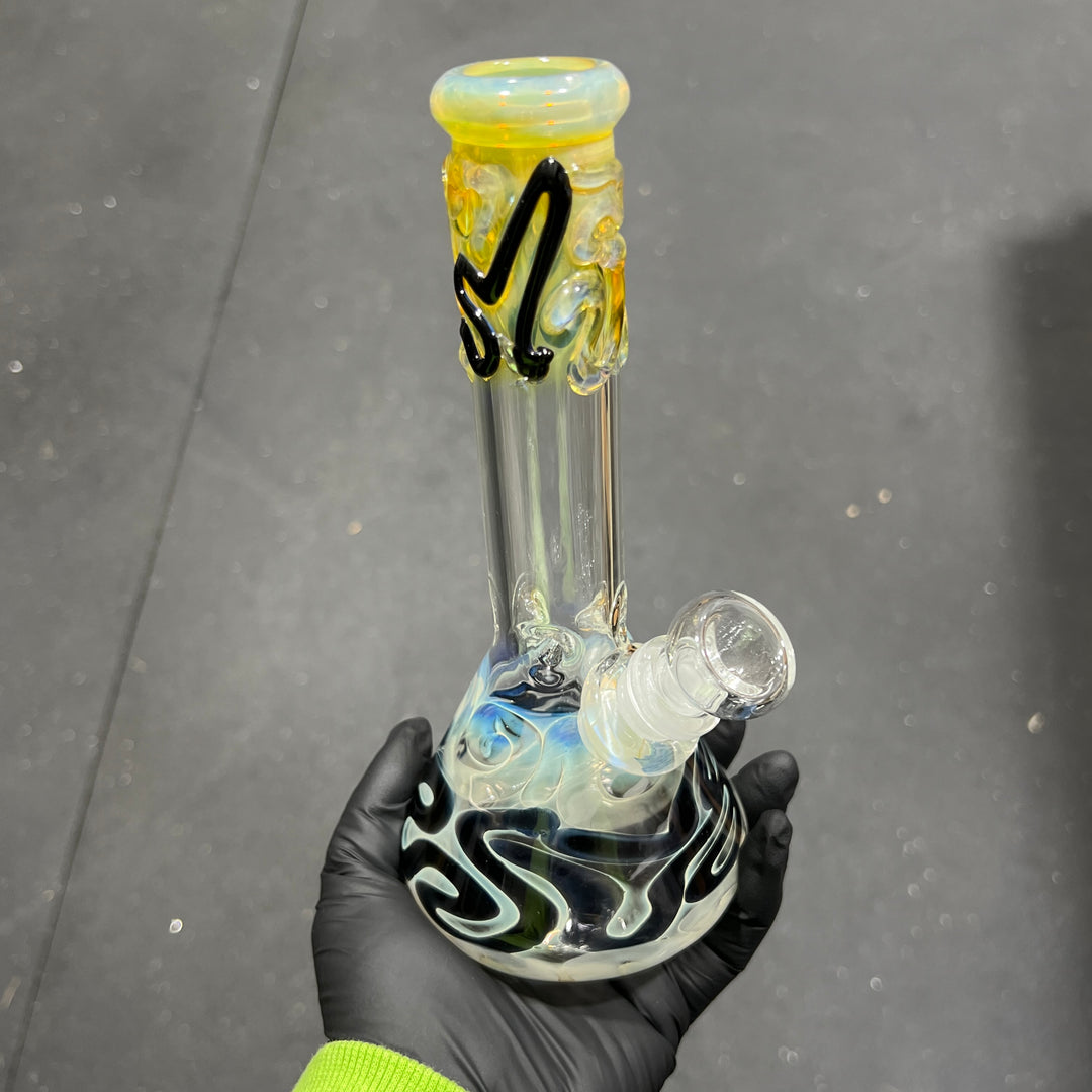 8" Fumed Color Squiggle Beaker Bong Glass Pipe Mary Jane's Glass   