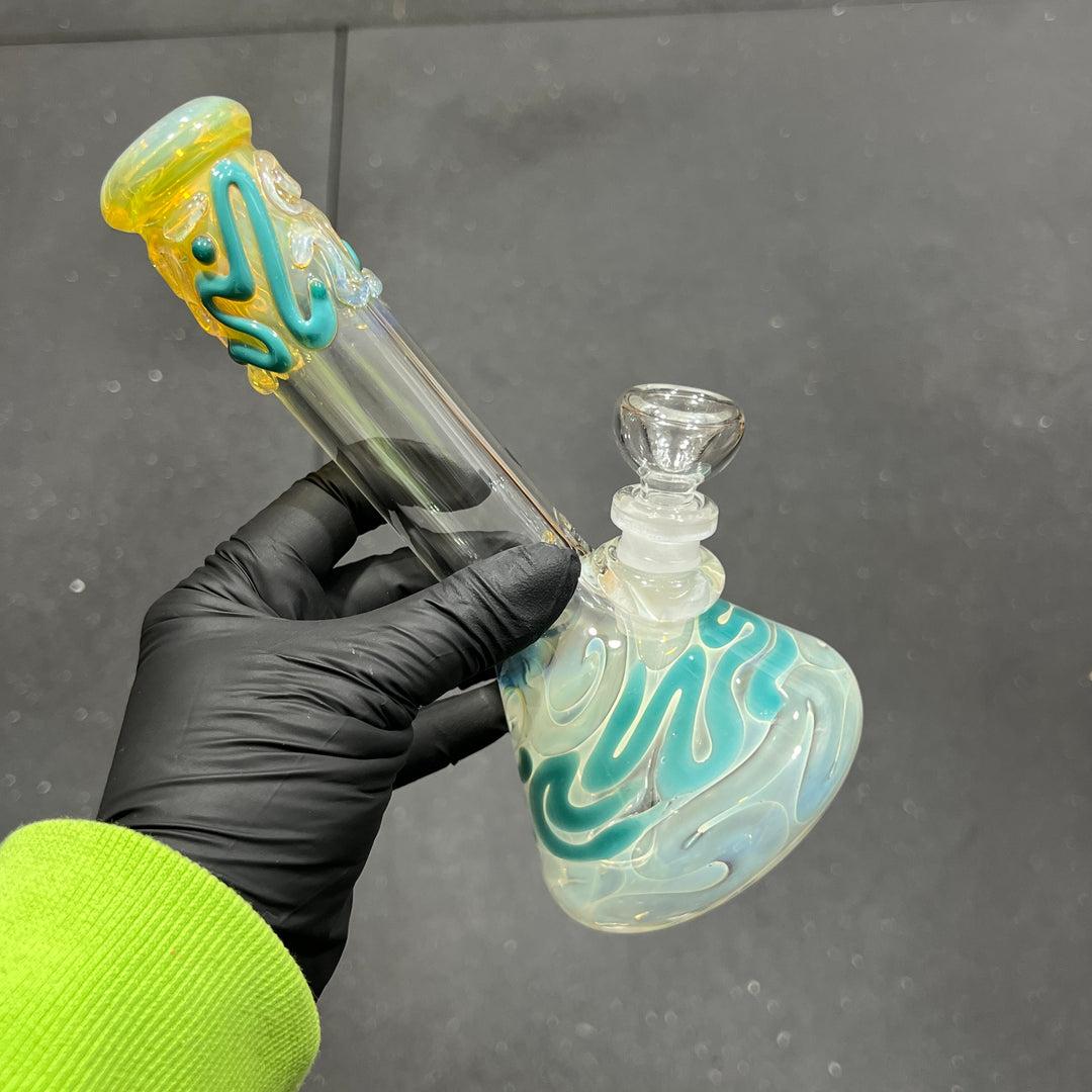 8" Fumed Color Squiggle Beaker Bong Glass Pipe Mary Jane's Glass   