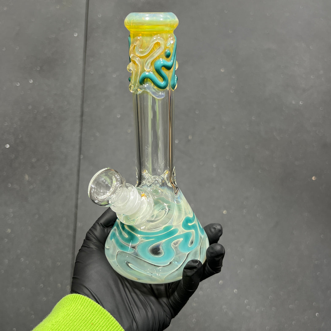 8" Fumed Color Squiggle Beaker Bong Glass Pipe Mary Jane's Glass   