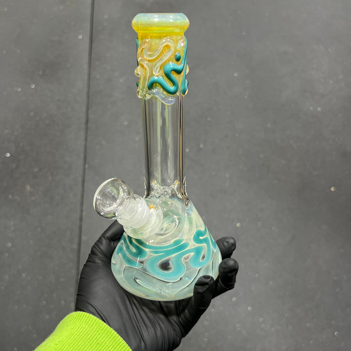 8" Fumed Color Squiggle Beaker Bong Glass Pipe Mary Jane's Glass   