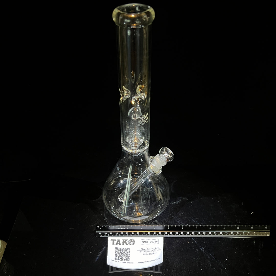 15" Double Perc with Halo Beaker Glass Pipe Mary Jane's Glass   