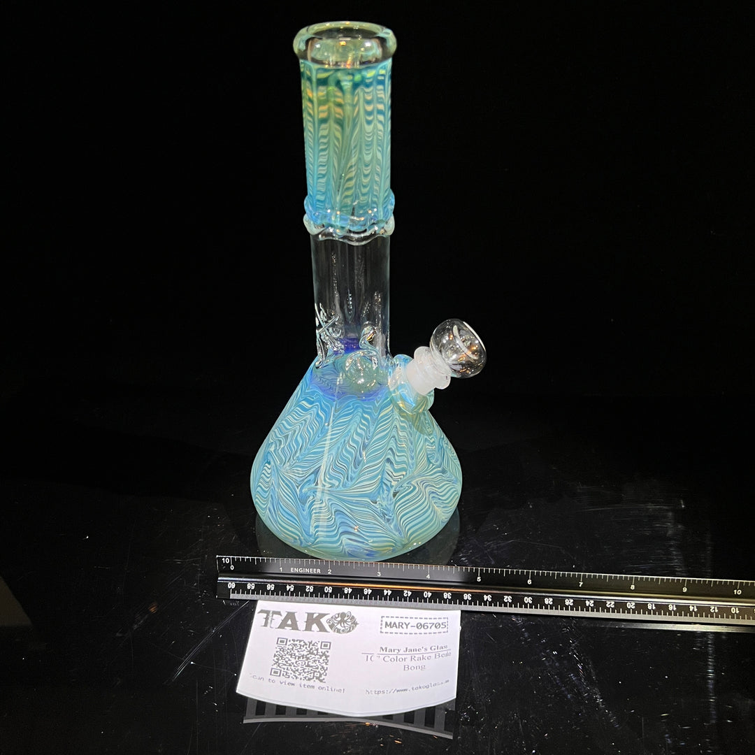 10" Color Rake Beaker Bong Glass Pipe Mary Jane's Glass   