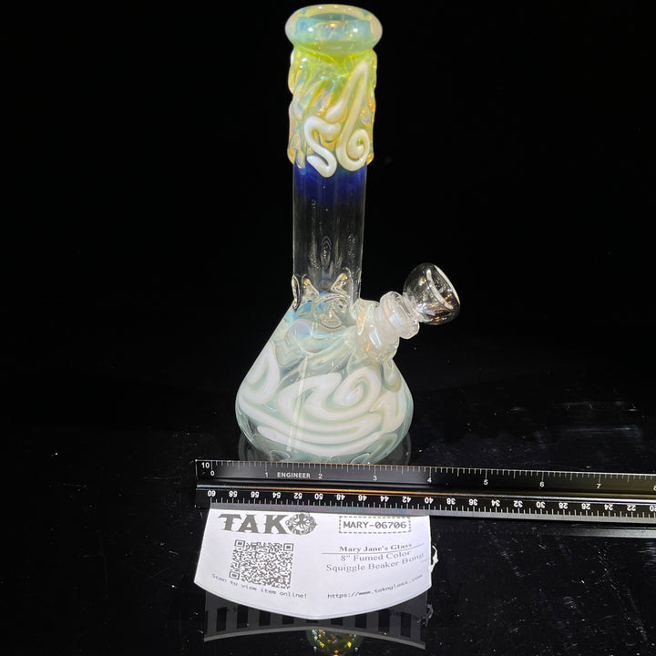 8" Fumed Color Squiggle Beaker Bong Glass Pipe Mary Jane's Glass   