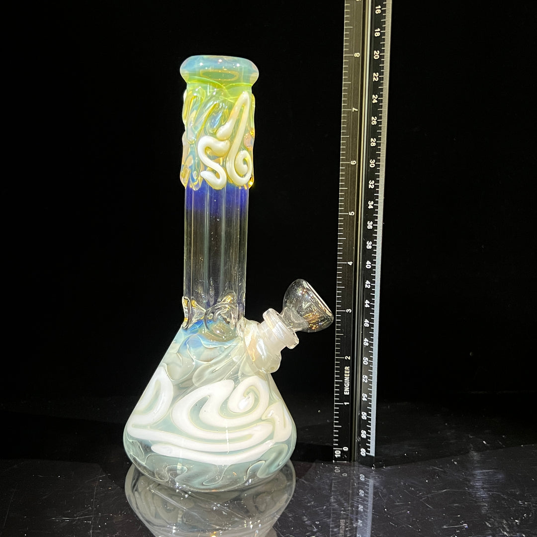 8" Fumed Color Squiggle Beaker Bong Glass Pipe Mary Jane's Glass   