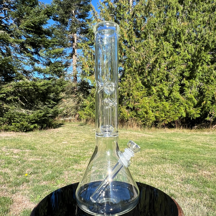 15" Double Perc with Halo Beaker Glass Pipe Mary Jane's Glass   