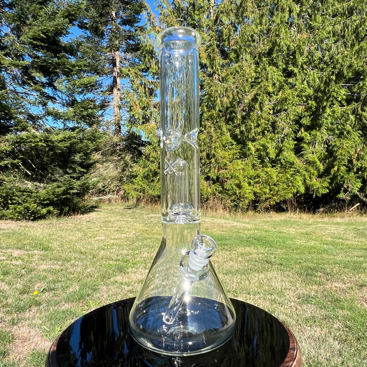 15" Double Perc with Halo Beaker Glass Pipe Mary Jane's Glass   